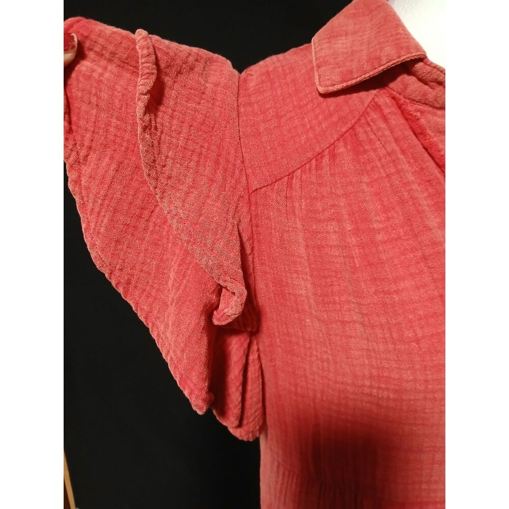 Umgee Faded out look  Red Dress with Ruffle short Sleeves Frayed hems Small - Picture 5 of 11